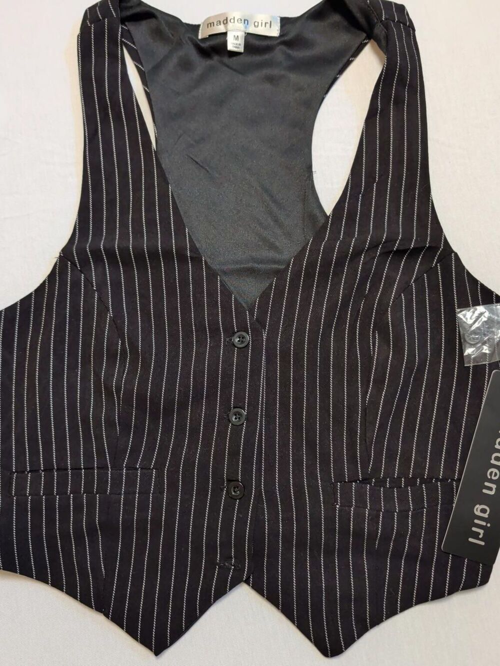Madden Girl Black Pinstripe Vest with Buttons, Size M
